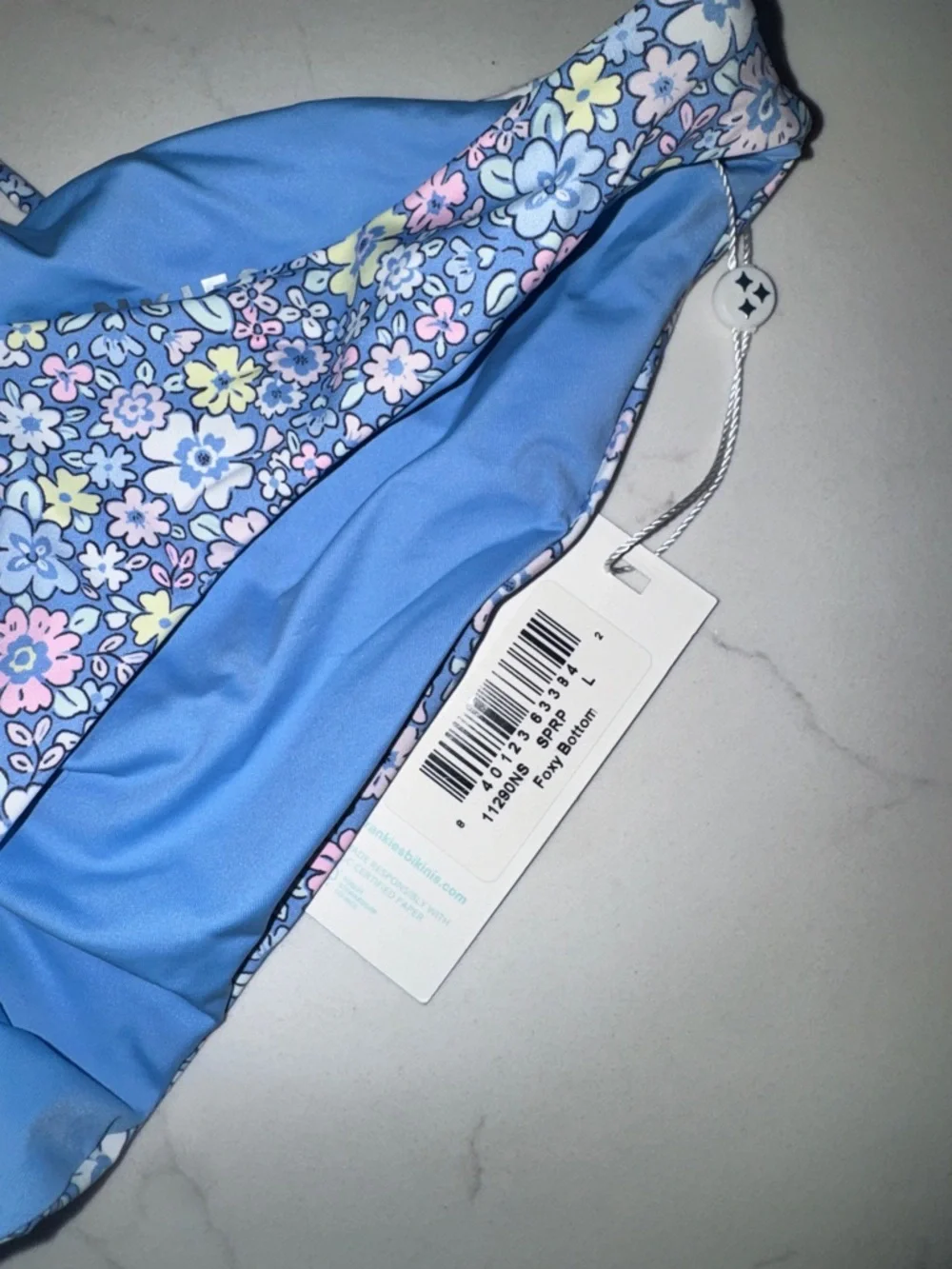 Frankie's Bikinis Light Blue Floral Ruffle Bikini